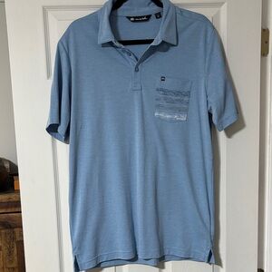 Travis Mathew Sky Blue Polo with Patterned Pocket